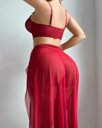 Sexy See-through Mesh High-slit Long Skirt Pajama Set