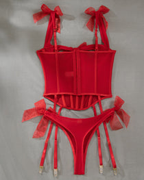 Sexy Comfortable See-through Bow Tie Fishbone Bra Set