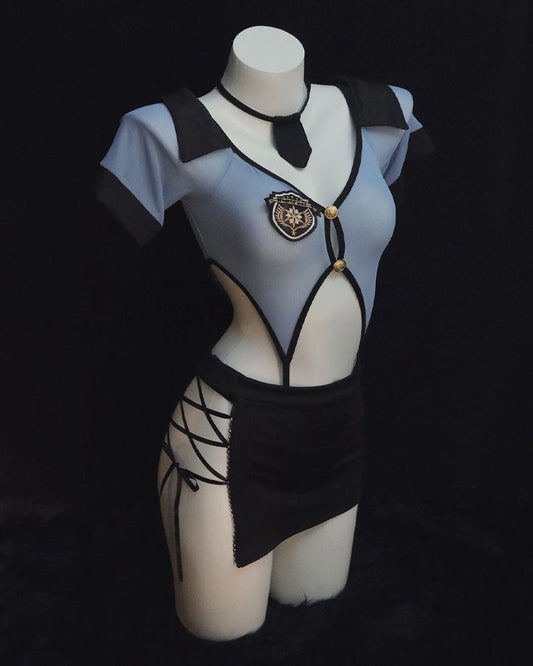 Sexy Policewoman Uniform Cosplay Hollow Perspective Pajamas