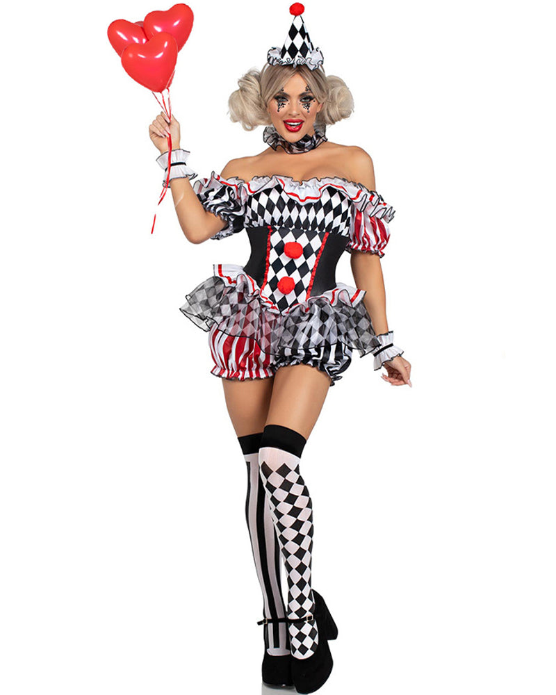Halloween Female Clown Cosplay Uniform Party with Stockings Set Main image