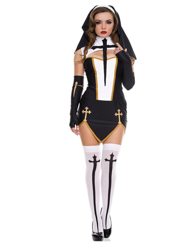 Halloween Black Priest Costume Maria Priest Nun Costume Role Play Costume Suit Main image