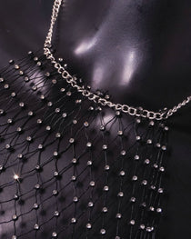 Rhinestone Fishnet Cutout Halter Neck Top and Skirt Set