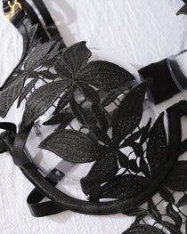 Sexy Floral Embroidery Hollow Heavy Craft Chain Bracelet Shaping Bodysuit Set