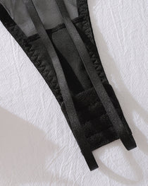 Sexy Floral Embroidery Hollow Heavy Craft Chain Bracelet Shaping Bodysuit Set