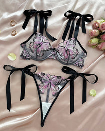 Butterfly Mesh Embroidery See-Through Temptation Sexy Lingerie Set