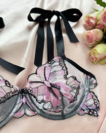 Butterfly Mesh Embroidery See-Through Temptation Sexy Lingerie Set