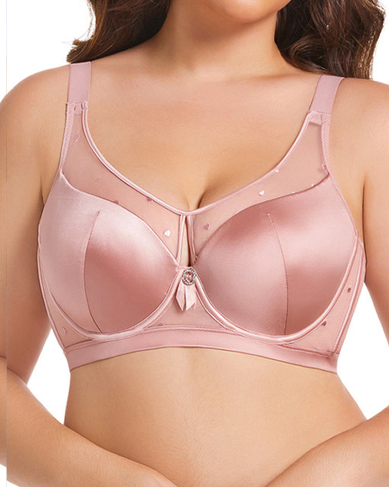 Satin Mesh See-through Patchwork Underwire Plus Size Push-up Bra Main image