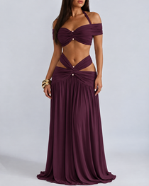 Sexy Halter Crop Top & Bodycon Maxi Skirt Set