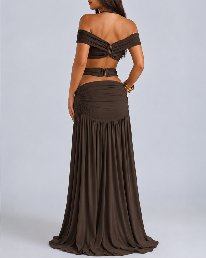 Sexy Halter Crop Top & Bodycon Maxi Skirt Set