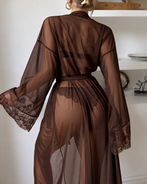 Sexy Lace Mesh See-Through Slip Dress and Long Sleeved Robe Set