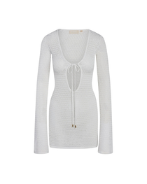 Sexy Long Sleeve Hollow Out Sheer Lace-Up Bikini Cover-Up Beach Dress