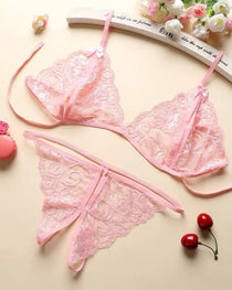 Open Crotch Three-point Two-piece Sexy Lace Underwear Women's Sexy Passion Thong