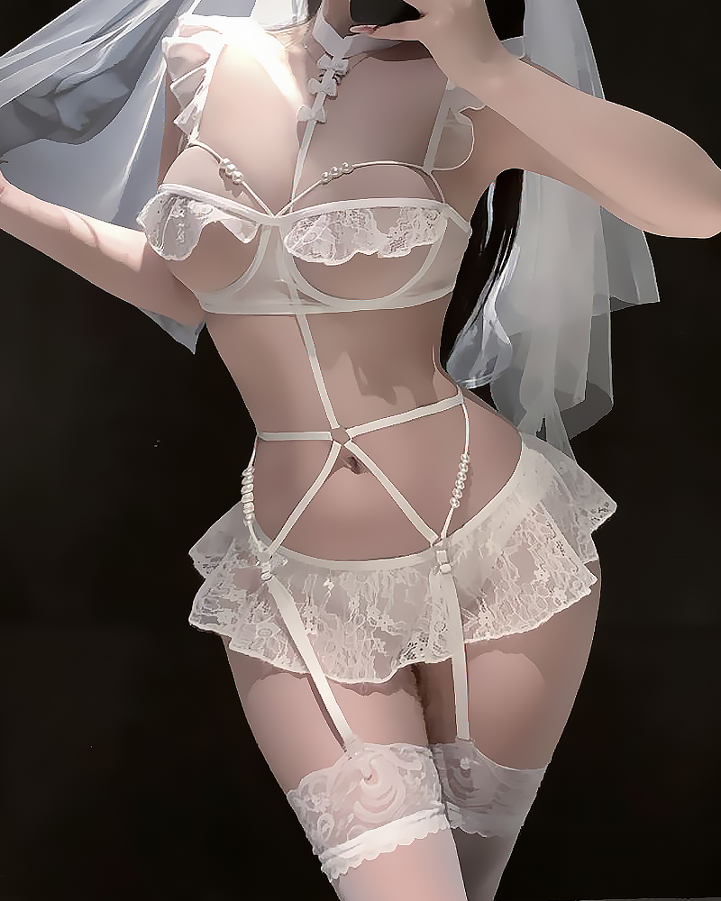 Elegant Lace Sheer Bridal-Inspired Sleepwear Lingerie Set Main image
