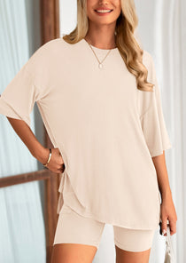 Women's Two-Piece Casual Sports Loose Shirt Cycling Shorts Suit