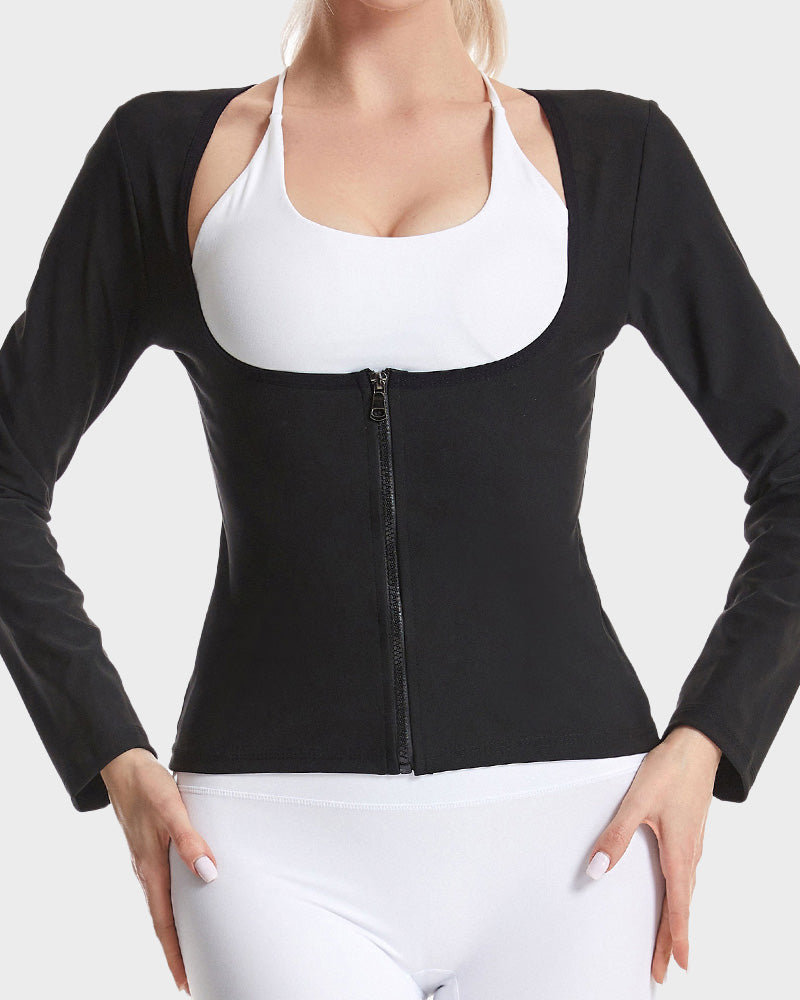 Zipper Front Open-Bust Long Sleeve Sauna Suit Top Main image