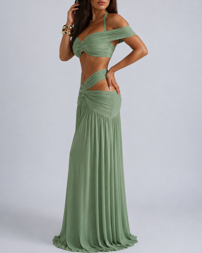 Sexy Halter Crop Top & Bodycon Maxi Skirt Set Secondary image
