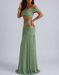 Sexy Halter Crop Top & Bodycon Maxi Skirt Set