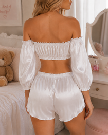 Sexy Satin Off-Shoulder Pajama Set