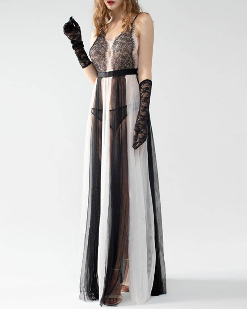 Sexy Lace Camisole Nightdress with High Slit