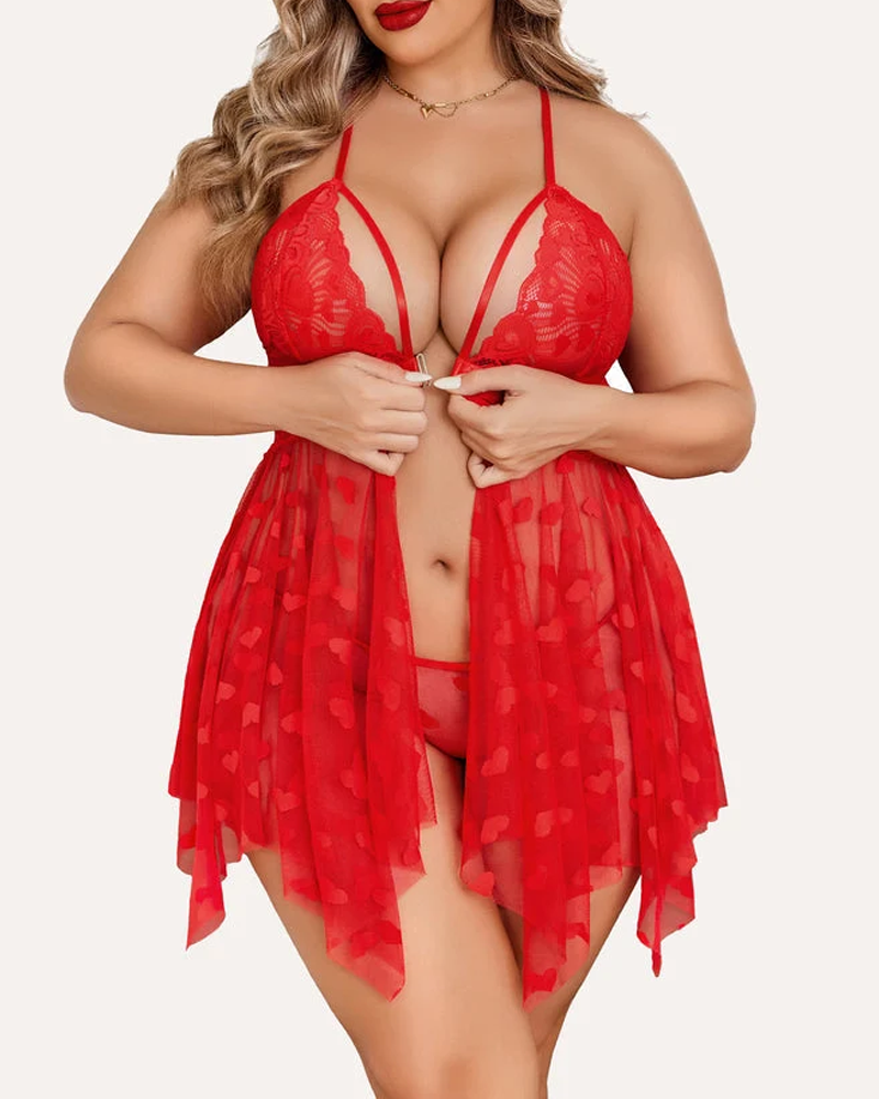 Sexy Heart Cutout Lace Front-Closure Nightdress