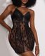 Sexy Heart Mesh Lace Sheer Strappy Babydoll Sleep Dress