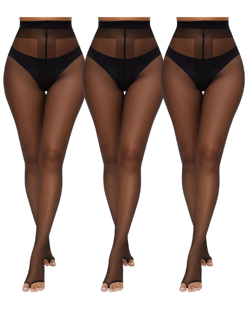 3 Pairs Ultra Thin 10D Control Toeless Pantyhose