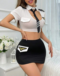 Sexy Flight Attendant Uniform Role-Play Lingerie Set