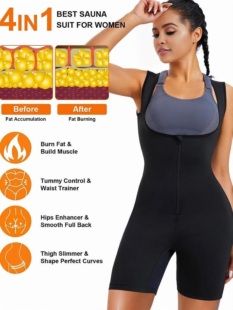 Women's Solid Zip Up Shapewear Bodysuit