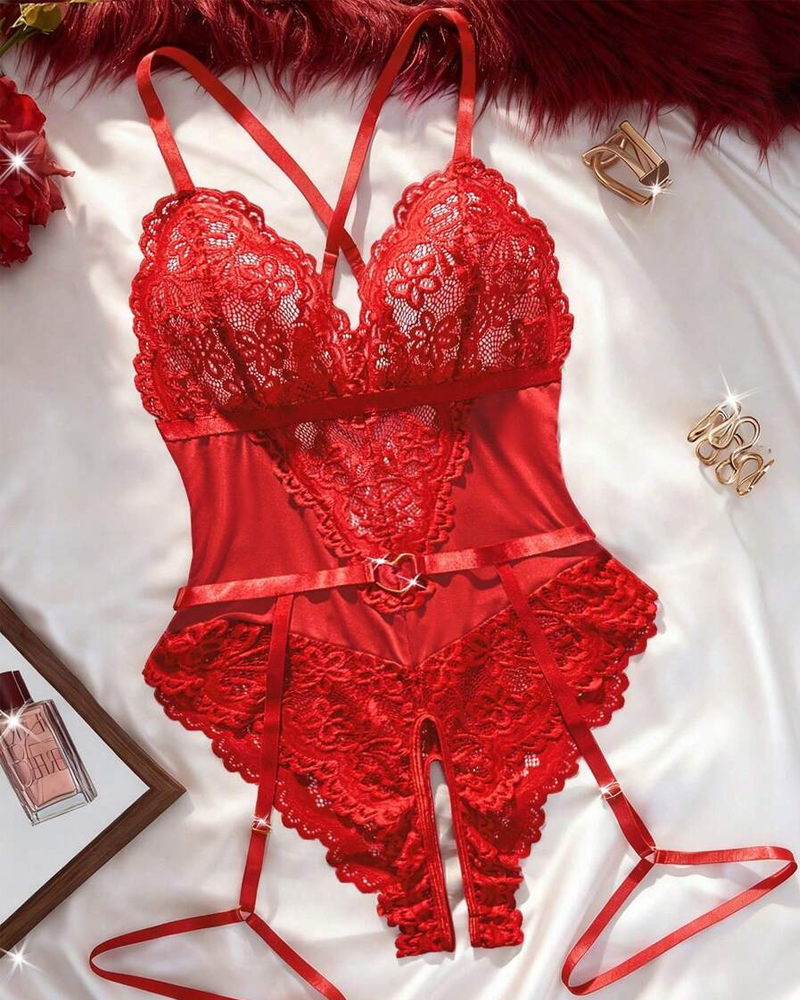 Sexy Lace Heart Buckle Bodysuit Lingerie