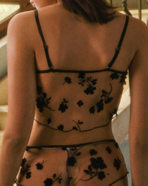 Sexy Sheer Mesh Embroidered Pajama Set