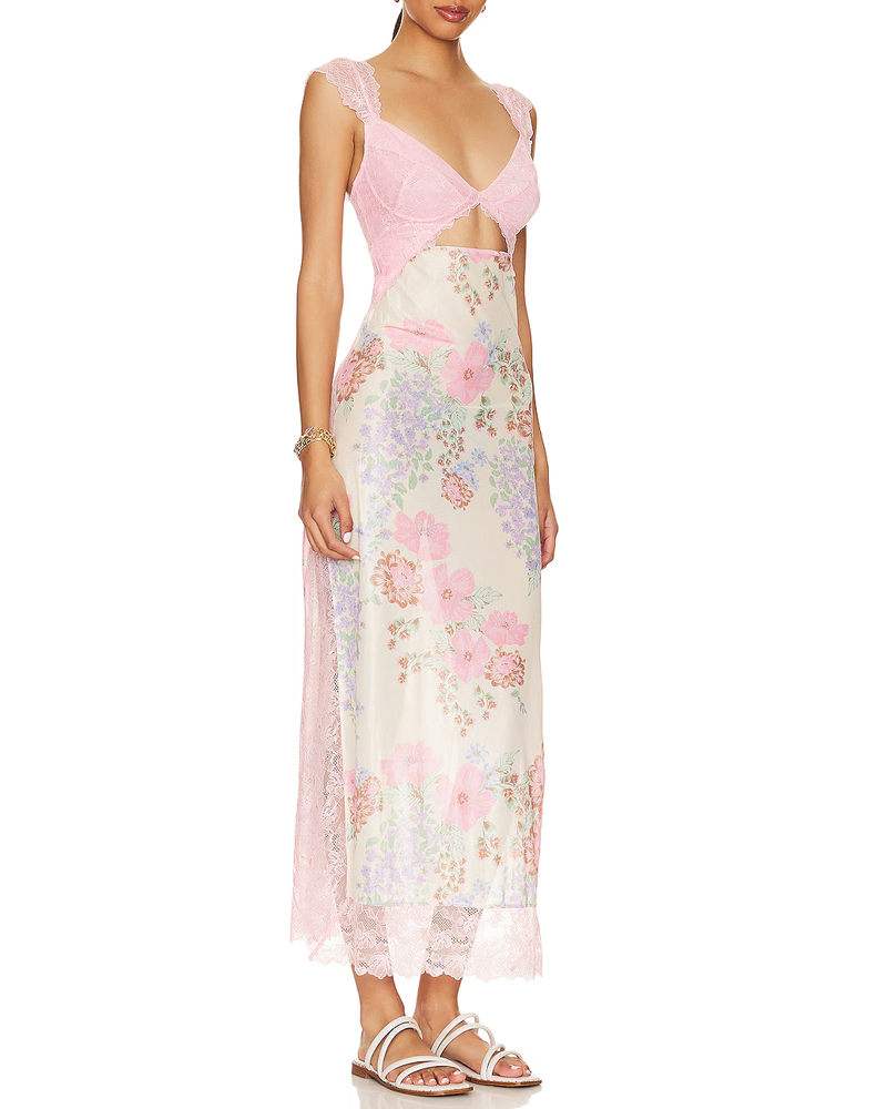 Sexy Floral Lace Cutout Bodycon Dress