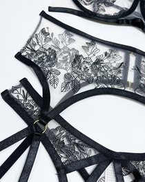 Lace Embroidered Crisscross Lingerie