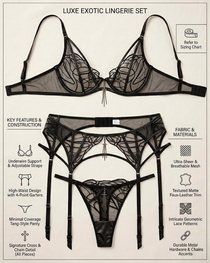 Sexy Lace-Inspired Line Sheer Mesh Lingerie Set