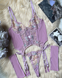 Sexy Sheer Embroidered Mesh Lingerie Set