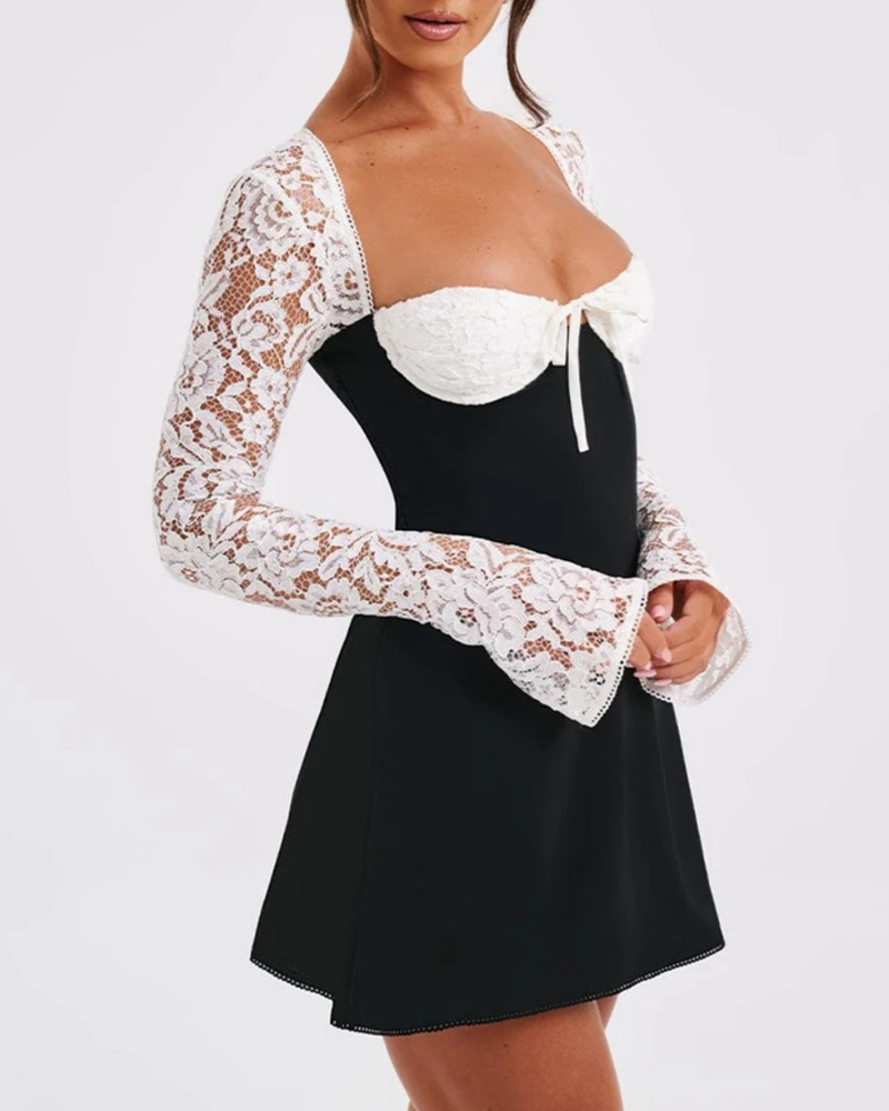 Elegant Lace Long Sleeve Backless Tie-Up Dress Secondary image