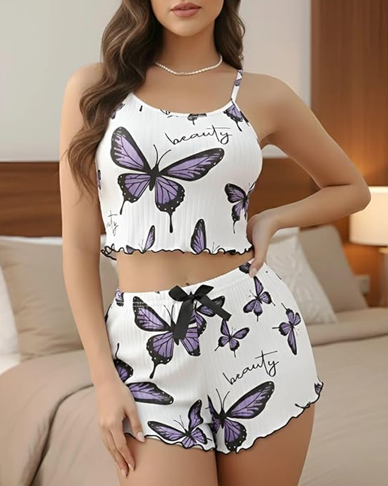 Butterfly Print Spaghetti Strap Pajama Set Main image
