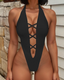 Sexy Lace-up Backless Solid Color One-Piece Bikini