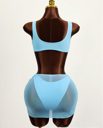 Sexy Sheer Mesh Backless Bikini with Cover-up Set