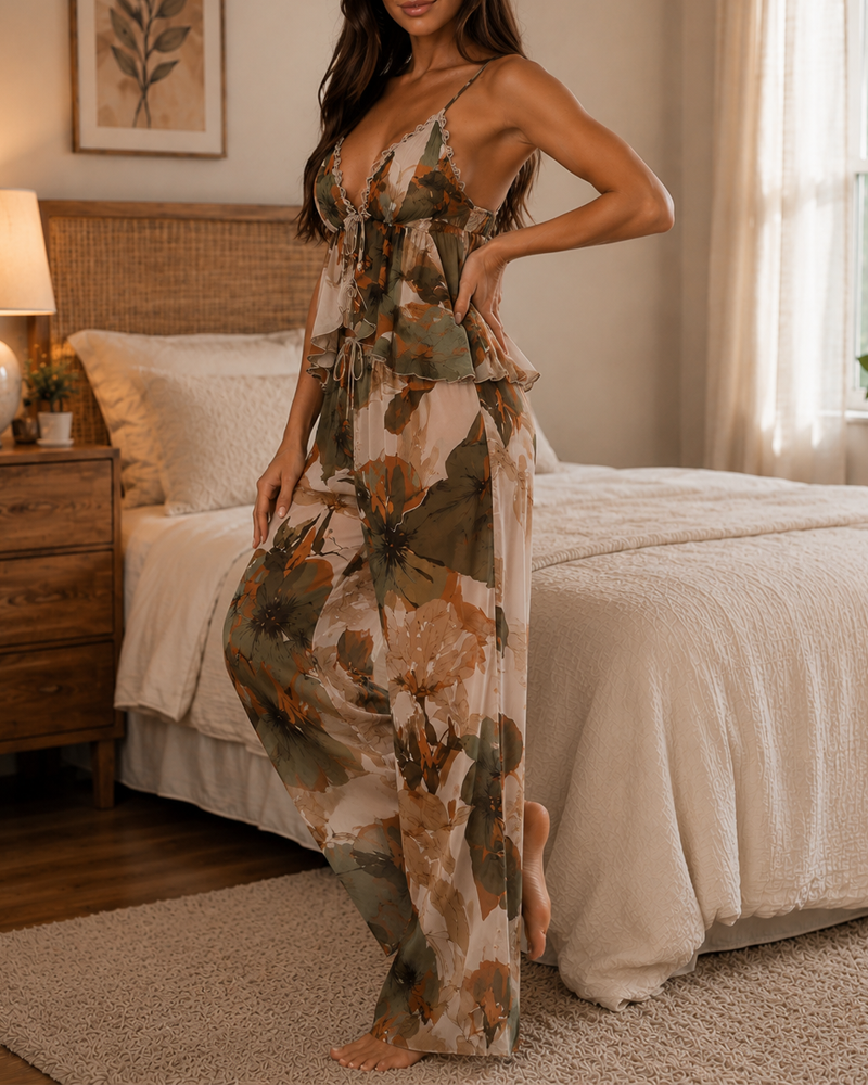 Comfortable Floral Print Camisole Pajama Set Secondary image
