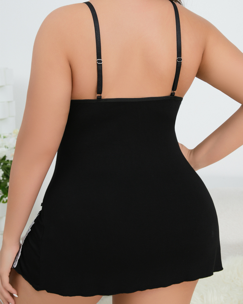 Plus Size Sexy Lace Trim Home Nightdress