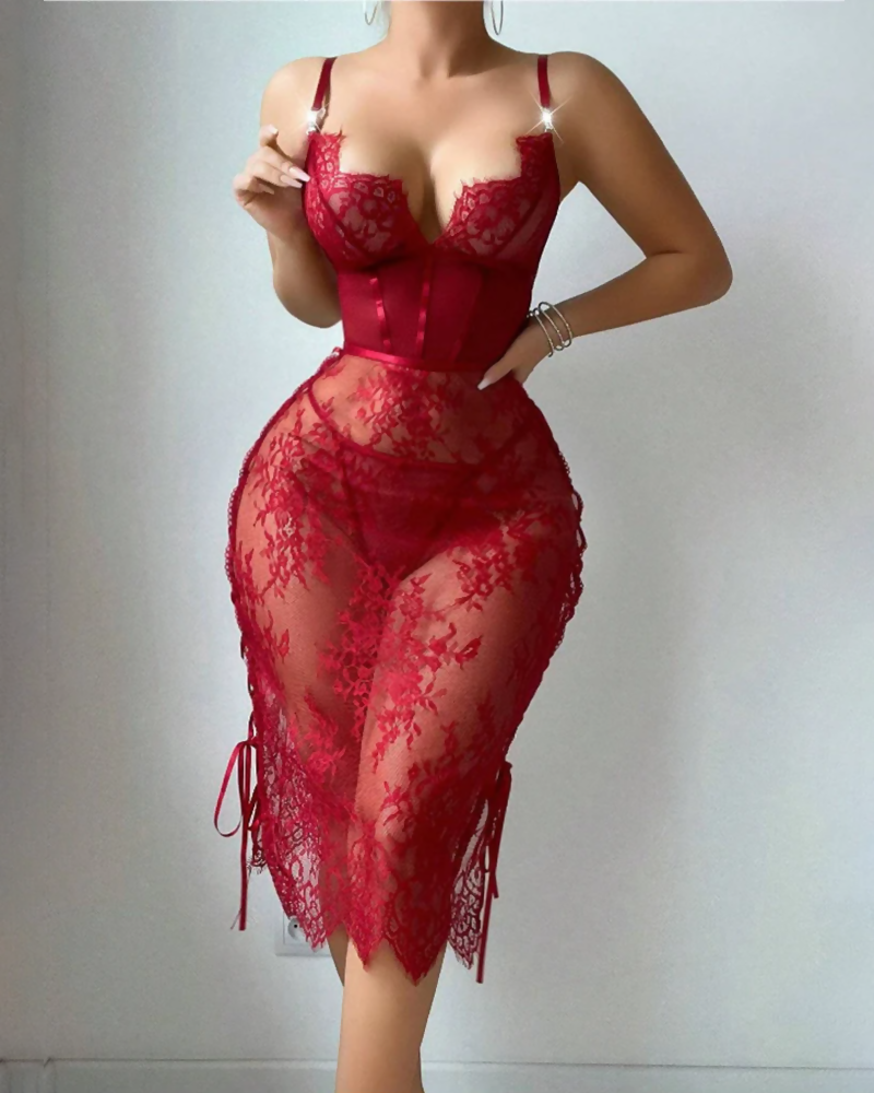 Sexy Lace Cutout Lace-Up Bodycon Babydoll Lingerie Main image