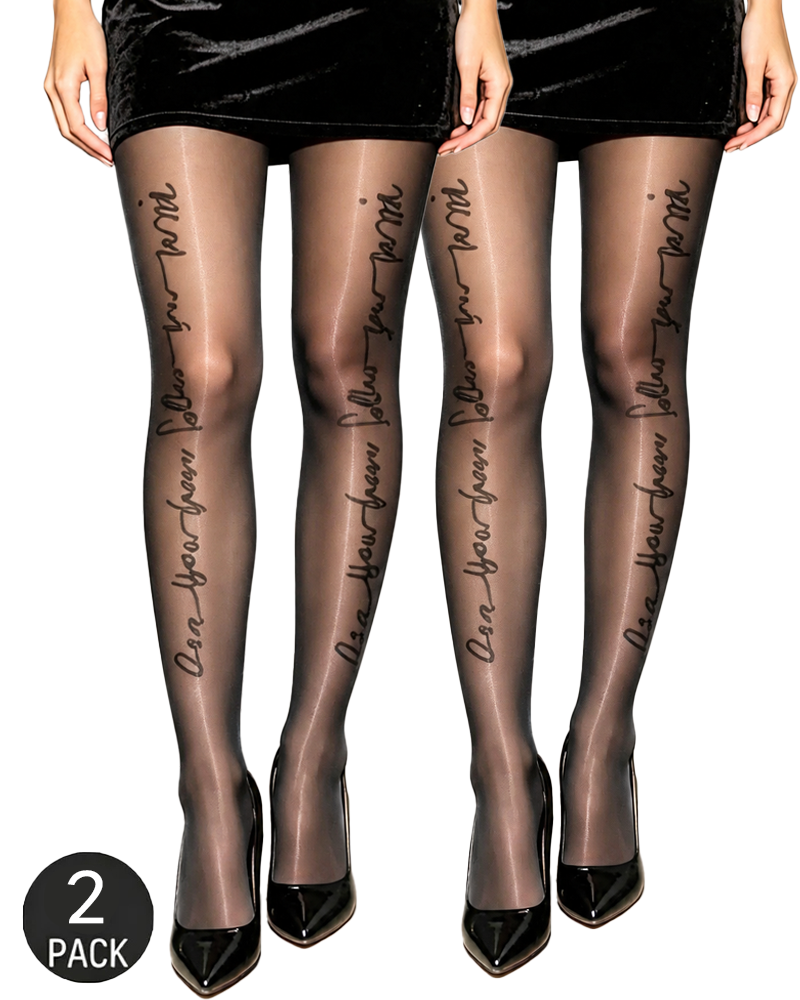 Sexy Reflective Letter Print Glossy Oil-Shine Stockings