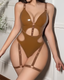 Sexy Glossy PU Leather Skin-Tight Open-Back Bodysuit