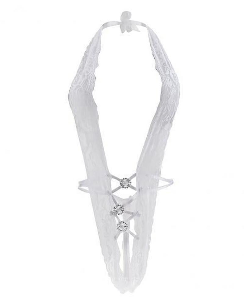 Sexy Lace Strappy Rhinestone-Embellished Bodysuit