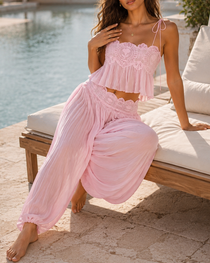 Sexy Elegant Lace & Chiffon Sheer Casual Set