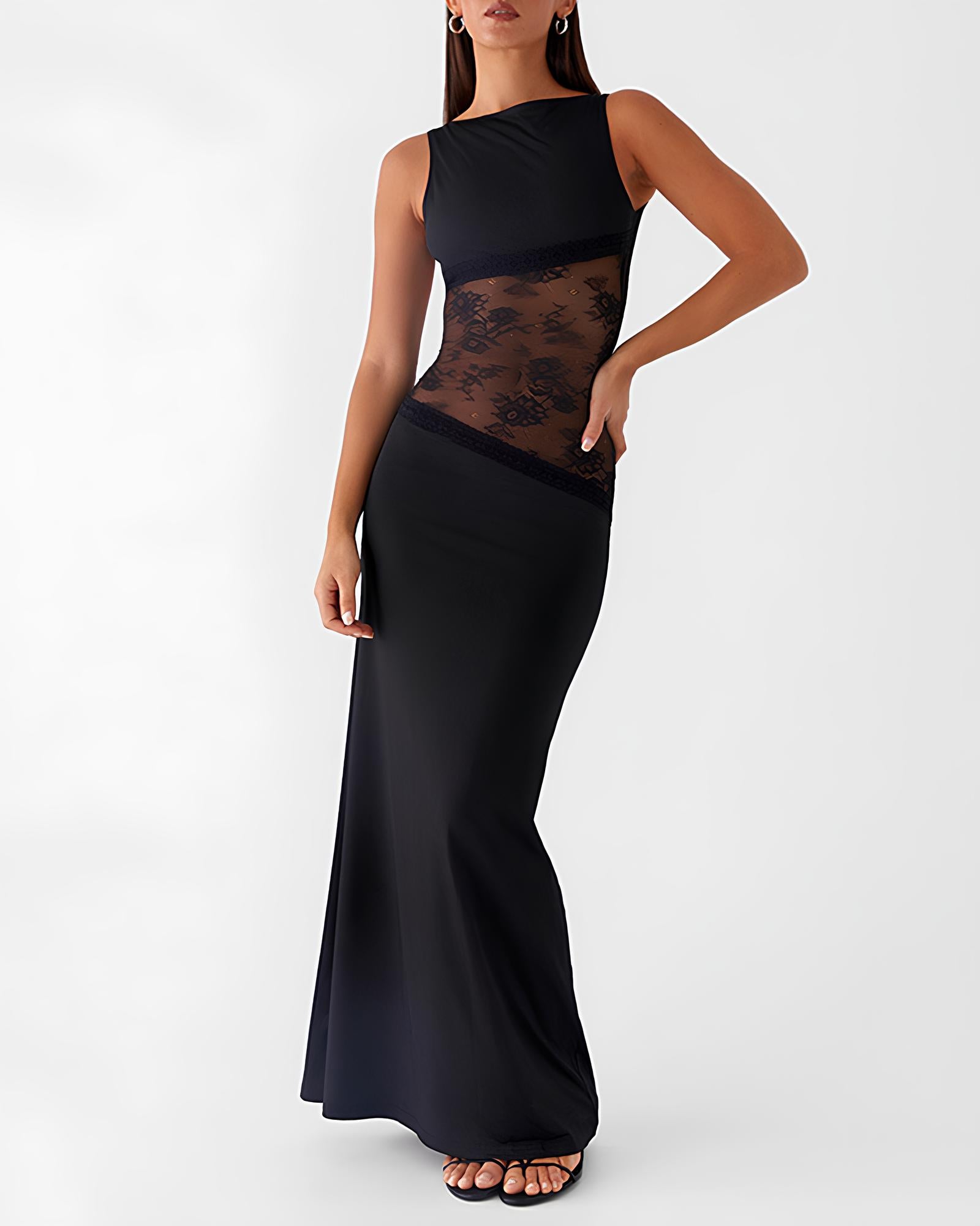 Sexy Figure-hugging Spliced Lace Sleeveless Backless Long Dress Main image