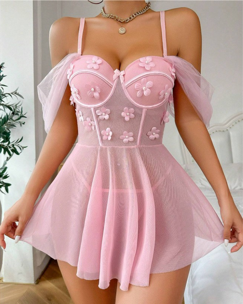 Sexy Lace Sheer Mesh Cut-Out Lingerie Set Main image