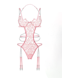 Cut-Out Floral Embroidery Chain Halter Bodysuit