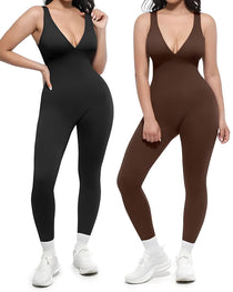 Deep V Chest Support Breathable High-Waisted Tummy Control Jumpsuit Shapewear