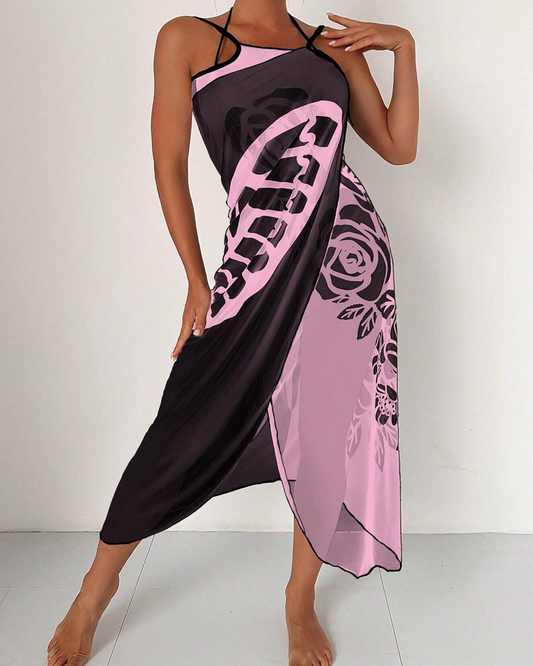 Bohemian Beach Vacation Color-Block Butterfly Beach Dress